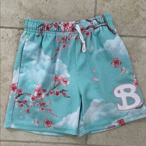 Cherry Blossom Kids Shorts in Teal and Pink